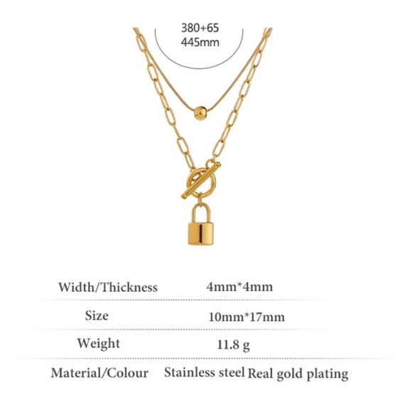 💛Gold plated layered lock pendant necklace - Picture 3 of 5